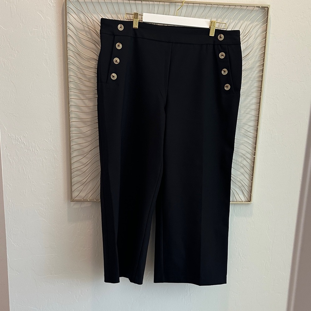 Black Wide-Leg Pants with Button Detail